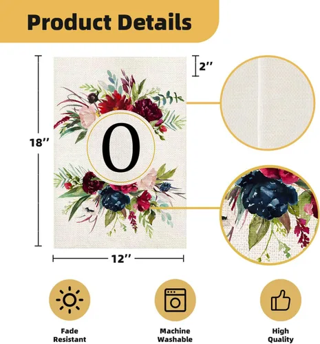 Miniatura 3 de Banderas de jardín con monograma de letra O, bandera de jardín de verano de 12 x 18 pulgadas, banderas florales de doble cara para patio, bandera