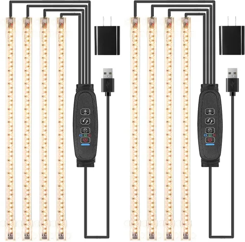 Miniatura 10 de RWNTAO Lámpara de cultivo de una tira de 2 unidades, tiras de luz LED de espectro completo para plantas de interior con temporizador de encendido