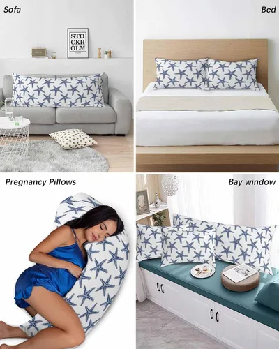 Miniatura 6 de Juego de 2 fundas de almohada de microfibra azul marino con estrellas de mar de playa tamaño estándar, fundas de almohada lumbares decorativas