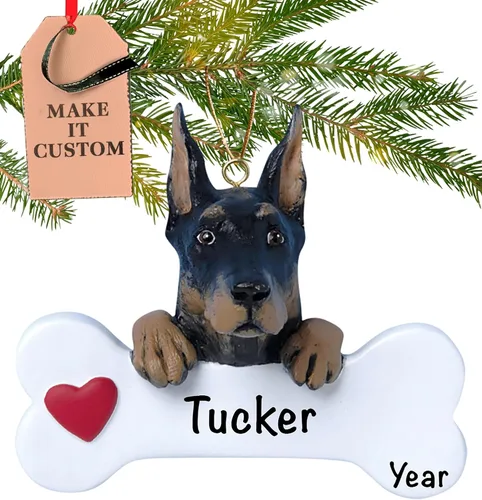 Adorno personalizado de hueso de perro Doberman Pinscher 2025 | Personalización gratuita las 24 horas | Adornos de Navidad de la primera Navidad de