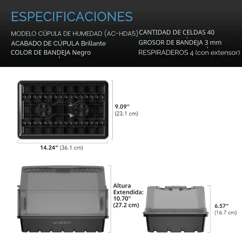Miniatura 6 de AC Infinity Cúpula de Humedad, Kit de Germinación de Alta Resistencia con Cúpula de 3 mm de Grosor, Bandeja Resistente con Goteo, Bandeja
