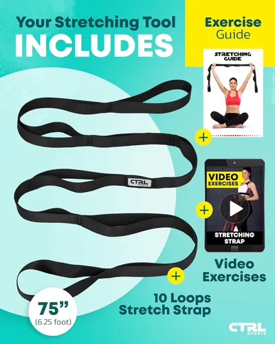 Miniatura 2 de Correa elástica de yoga no elástica con bucles, banda elástica para terapia física, bandas elásticas para ejercicio y flexibilidad, correa elástica