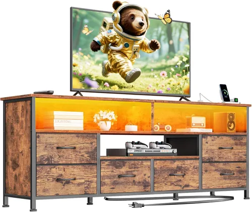 Miniatura 11 de Furologee Soporte de TV LED de 55 pulgadas para dormitorio, centro de entretenimiento con 6 cajones de tela para televisores de 50, 55, 60 pulgadas