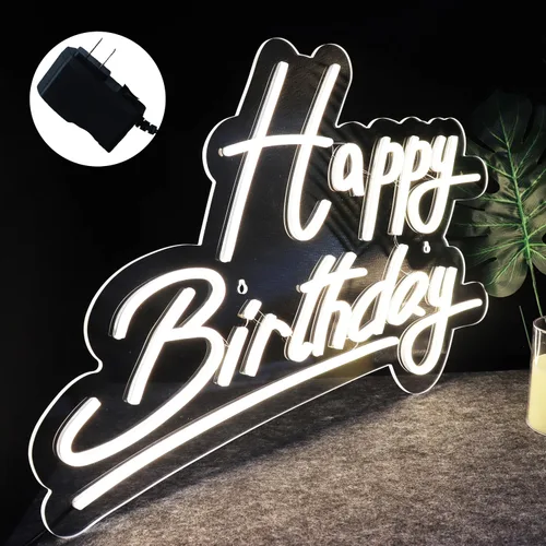 Miniatura 6 de Letrero de neón grande de feliz cumpleaños, letrero LED de 12 V para decoración de pared (22.4 x 14.3 pulgadas)