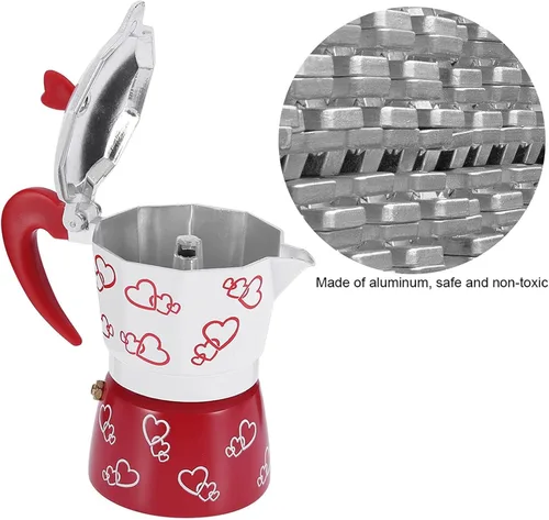 Miniatura 7 de HERCHR Red Heart - Olla moka de aluminio, cafetera para estufa con cafetera italiana ergonómica para camping, moka espresso (S)