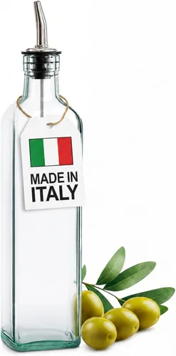 Botella Dispensadora de Aceite de Oliva de Vidrio Italiano - 16 Oz, Cruet de Aceite y Vinagre con Boquilla de Acero Inoxidable para Cocina, Ligero