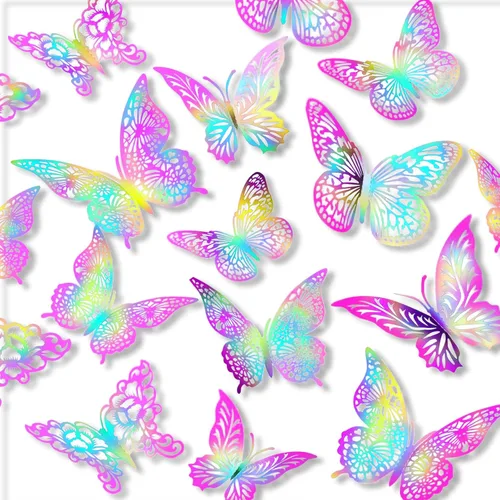 Decoración de pared de mariposa dorada 3D de 3 tamaños y 4 estilos, decoraciones de fiesta de mariposas, decoraciones de pasteles, calcomanías