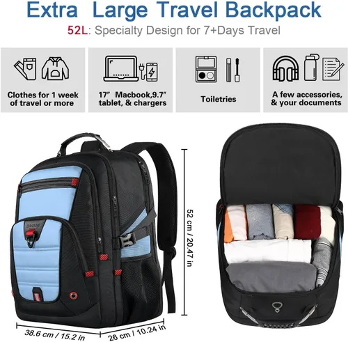 Miniatura 3 de Z-MGKISS - Mochila de viaje extra grande, 52L, TSA, 17.3 pulgadas, antirrobo, mochila grande de 17 pulgadas para portátil de negocios, para hombres