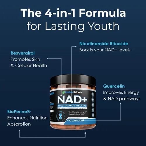 Miniatura 8 de Suplemento NAD+ de 13,510 mg, ribósido de nicotinamida, resveratrol, quercetina y bioperine® (alta absorción), potenciador natural de NAD