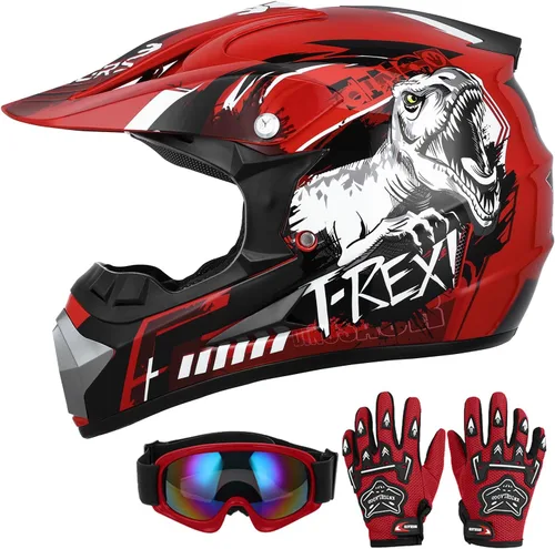 Miniatura 9 de Oumurs - Casco DOT para niños, con gafas y guantes, para bicicletas de tierra de 5 a 14 años, cascos ATV para niños y niñas, casco para cuatrimotos