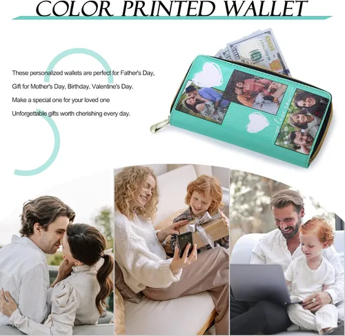 Miniatura 7 de Gemszoo Cartera de fotos personalizada para mujer, con nombre grabado y nombre, larga para tarjetas de crédito, con cremallera alrededor