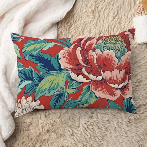 Miniatura 30 de ArogGeld Fundas de cojín de estilo chinoiserie, diseño de flores y pájaros, color rosa rubor, diseño de animales de pavo real, jardín asiático