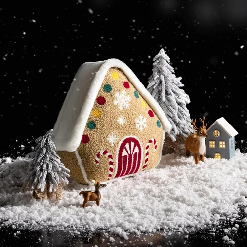 Miniatura 2 de Phantoscope Serie Gingerbread House - Cojín Decorativo de Feliz Navidad, Piel de Conejo Sintética Afelpada Bordada Teddy Sherpa Casa de Jengibre