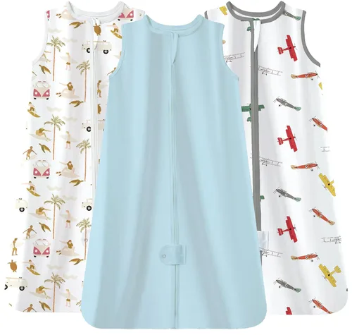 TotAha Saco de dormir para bebés de 3 a 6 meses, paquete de 3, saco de dormir transpirable para bebé, niña, niño, manta portátil con cremallera Azul