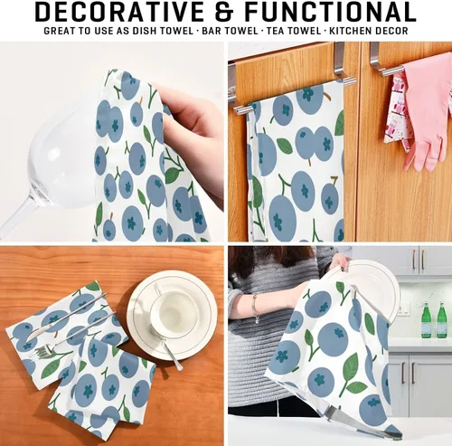 Miniatura 7 de Juego de 4 paños de cocina Abstrac Blueberry, ultra suaves, absorbentes, toallas de cocina, toallas de mano, paños de limpieza reutilizables
