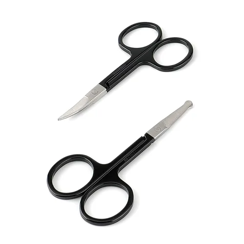 Tijeras pequeñas de aseo facial para hombres y mujeres, para cejas, pelo de nariz, bigote, barba, pestañas, kit de recortar orejas, tijeras de Negro