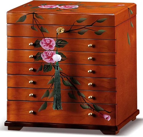 Joyeros de madera pintados a mano para mujeres, caja grande de joyas y organizadores para colgar collares, organizador de joyas, caja de