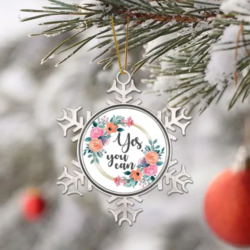 Miniatura 4 de Adorno con texto en inglés «Love Saying», corona floral con texto en inglés «Yes You Can», adorno de Navidad de copo de nieve para decoración