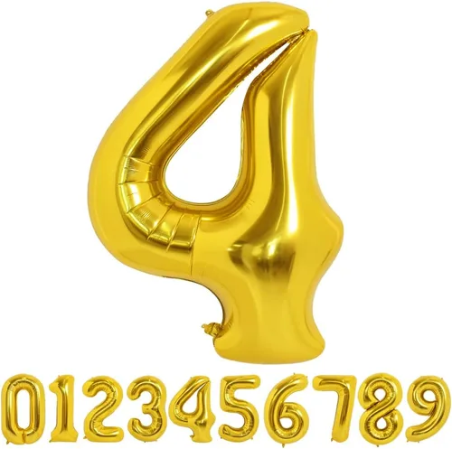 TONIFUL Globos grandes de 50 pulgadas con números dorados del 0 al 9, globo digital grande de Mylar número 4 digital cuatro para fiestas de