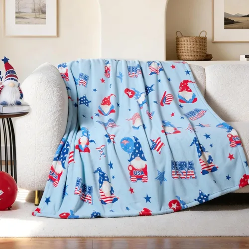Miniatura 2 de Cozy Bliss Manta patriótica de gnomo, manta cálida para el 4 de julio, manta de felpa lechosa, ultra suave y acogedora para sofá, sofá y cama, azul