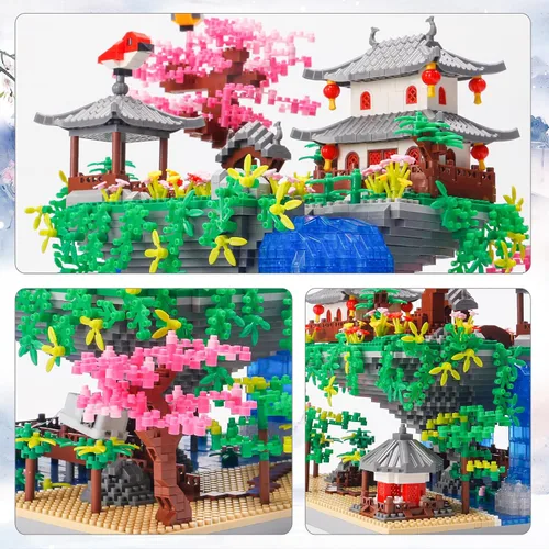 Miniatura 2 de SAMYBLOCKS Juego de 3600 piezas de microbloques de árbol bonsái de estanque de flor de melocotón, bloques de construcción de arquitectura