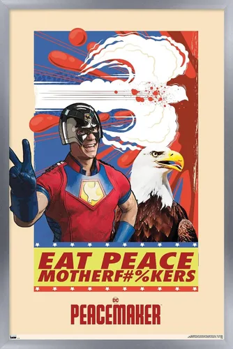 Miniatura 11 de DC Comics TV Peacemaker - Póster de pared Eat Peace, 22.4 pulgadas de largo x 14.7 pulgadas de ancho, versión enmarcada de madera de granero