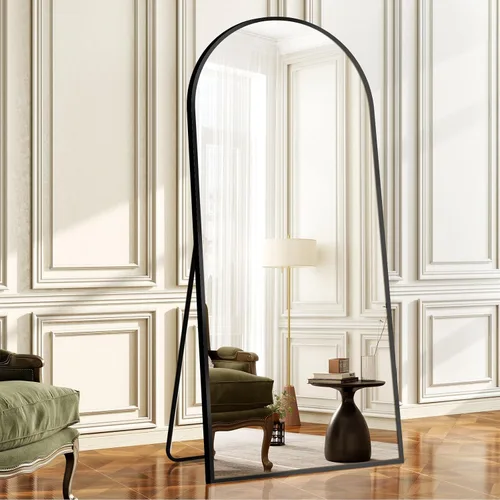 GlasFlength Espejo arqueado hasta el suelo con soporte, marco de aleación de aluminio fino, espejo de cuerpo completo de 64 x 21 pulgadas para