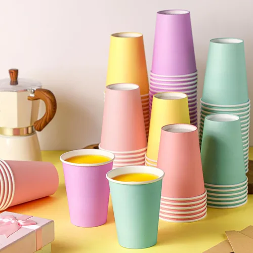 Miniatura 2 de Funtery 100 vasos de papel pastel de 9 onzas, tazas de color chocolate caliente pastel, suministros para fiestas familiares, botella desechable