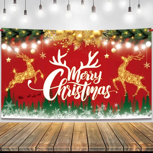 Miniatura 9 de KatchOn Cartel de Feliz Navidad extra grande – 72 x 44 pulgadas Fondo rojo de Navidad para decoraciones de fiesta Banner de letras iluminadas