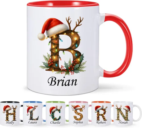 Miniatura 12 de COLBEAR Tazas de Navidad con nombre personalizado, taza de café de Navidad para niños, taza de chocolate caliente, taza de cacao caliente, taza