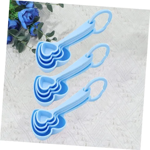 Miniatura 5 de Housoutil Juego de cuchara de medición en forma de corazón para recuerdos de fiesta de boda 3 juegos/12 unids Azul
