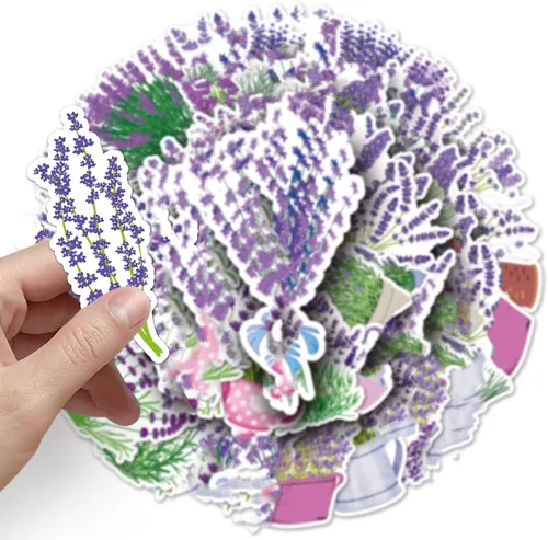 Miniatura 3 de Calcomanías de lavanda, 50 unidades, impermeables, lindas flores, calcomanías para botella de agua, laptop, coches, patineta, teléfono, guitarra