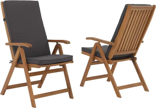 Miniatura 10 de OC Orange-Casual Juego de 4 sillas plegables de comedor para patio, sillas reclinables de madera de acacia al aire libre con reposabrazos y cojín