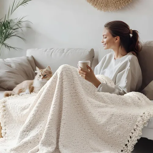 Miniatura 4 de Manta para sofá, lujosa de punto negra de 50"x60", con textura y borlas confeccionada a mano, para cama, sofá, decoración rústica y boho