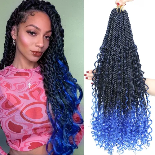 Miniatura 16 de Cabello senegalés de ganchillo con extremos rizados, 12 pulgadas, 8 paquetes de cabello bohemio de ganchillo con rizos de diosa, rizos de ganchillo