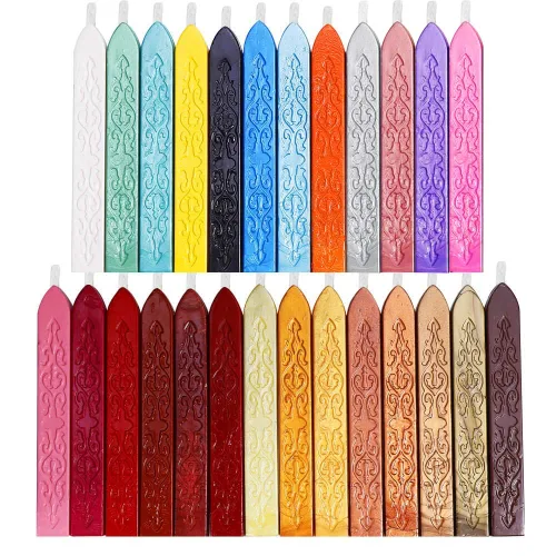 Anezus 26 varillas de cera de sellado antiguas con mechas para letras postales, sello de cera retro vintage, varios colores