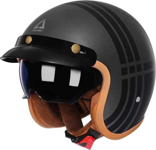 TRIANGLE Casco de motocicleta 3/4, casco retro de cara abierta para adultos con visera, casco de ciclomotor de media cara para hombres y mujeres,
