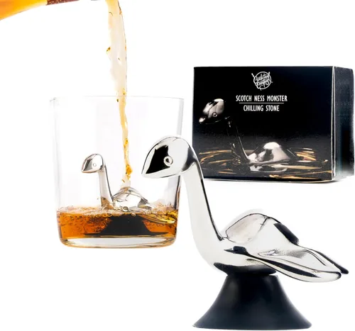 Loch Ness Whisky Chilling Stone - Cubo de hielo reutilizable de acero inoxidable | Accesorio de barra novedoso para los amantes del Día del Padre,