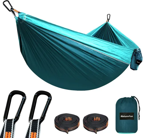 Miniatura 22 de NATUREFUN Hamaca ultraligera para viajes y camping Capacidad de carga de 300 kg, transpirable, de secado rápido Incluye 2 mosquetones premium, 2