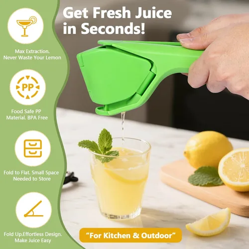 Miniatura 3 de Exprimidor manual plegable de limón con colador de pulpa Fácil de limpiar Diseño de ahorro de espacio Portátil duradero para cocina y Verde