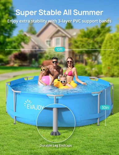 Miniatura 2 de Evajoy Piscina redonda sobre el suelo con marco de metal para exteriores de 10 pies x 30 pulgadas con fácil instalación, solo piscina