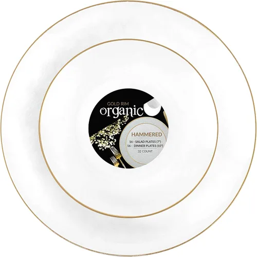Miniatura 20 de Plasticpro - Juego de platos combinados de 32 piezas que incluye platos de 16 a 7 pulgadas y platos negros de 16 a 10 pulgadas con borde plateado