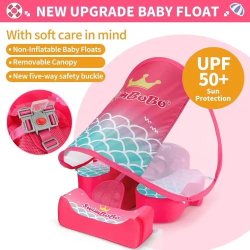 Miniatura 2 de Swimbobo - Flotadores para piscina con toldo no inflable, material de tela suave y agradable a la piel, flotador de natación infantil para niños