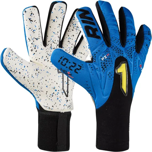 Rinat Kronos 10:22 Guante de portero de césped – Guantes de portero de fútbol duraderos con palma de látex HGP+, corte negativo para un ajuste Azul