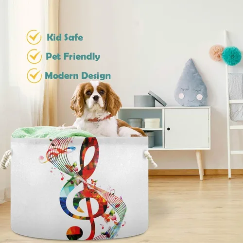 Miniatura 4 de visesunny Cesta de almacenamiento de notas musicales coloridas, cesta de tela de lona, organizador de juguetes, caja de almacenamiento, cesta