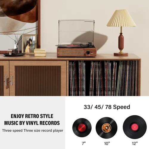 Miniatura 3 de Tocadiscos de vinilo con receptor Bluetooth integrado y 2 altavoces estéreo, 3 velocidades y 3 tamaños, tocadiscos retro portátil para Naranja