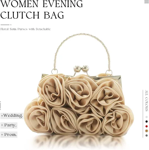 Miniatura 6 de Bolso de mano de noche para mujer, diseño floral, de satén, con correa desmontable, para bodas, fiestas, bailes de graduación