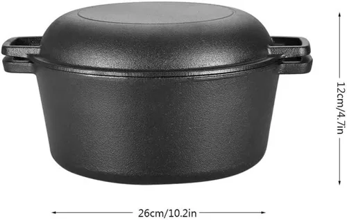 Miniatura 5 de Hornos holandeses, 2 en 1, horno holandés doble sazonado de hierro fundido, sartén de hierro fundido, utensilios de cocina combinados para cocina