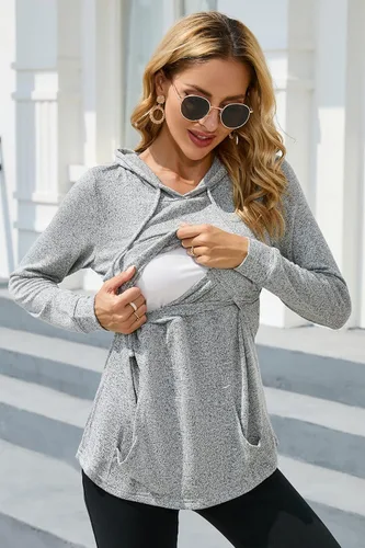 Miniatura 3 de Sosolism Sudadera con capucha de lactancia para mujer, de manga larga, con bolsillos