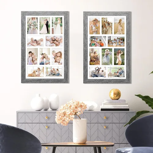 Miniatura 799 de Marcos de Fotos Collage de 13.5X15.5 con 7 Aberturas para Fotos de 4X6, Marco de Fotos Múltiples con Paspartú para Decoración de Pared, Grano